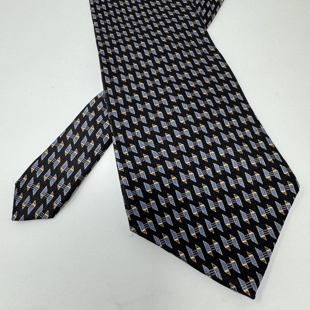 Graham & Lockwood Tie Mens One Size Black Silk Geometric Woven Necktie Classic
